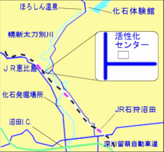 沼田町内における化石館の位置